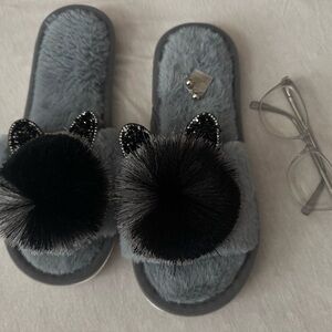 Cozy Black and Gray Kids Slippers